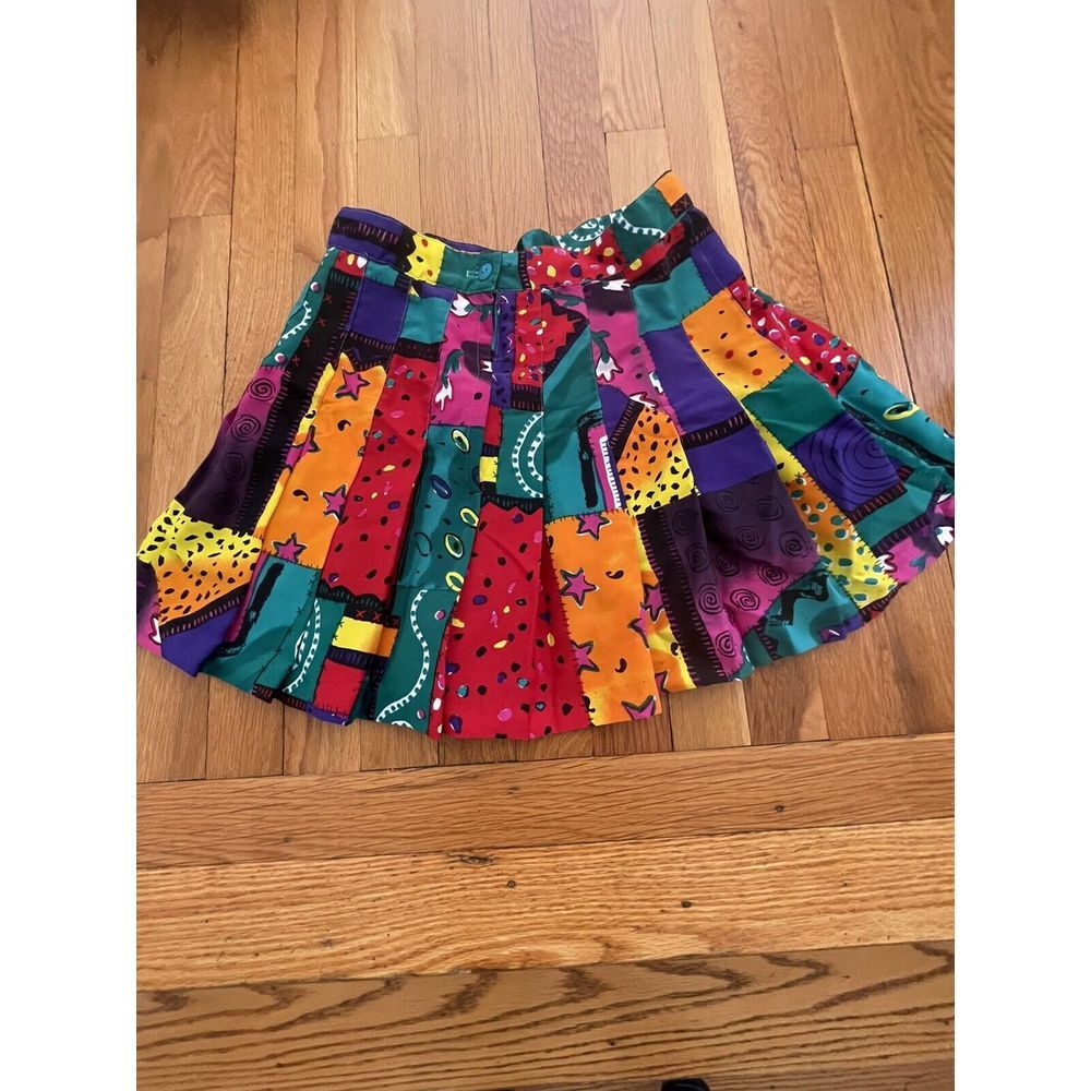 Vintage TAIL Girl's Skirt sz 10 wearable art bright colors 90s Ooak‎ Retro